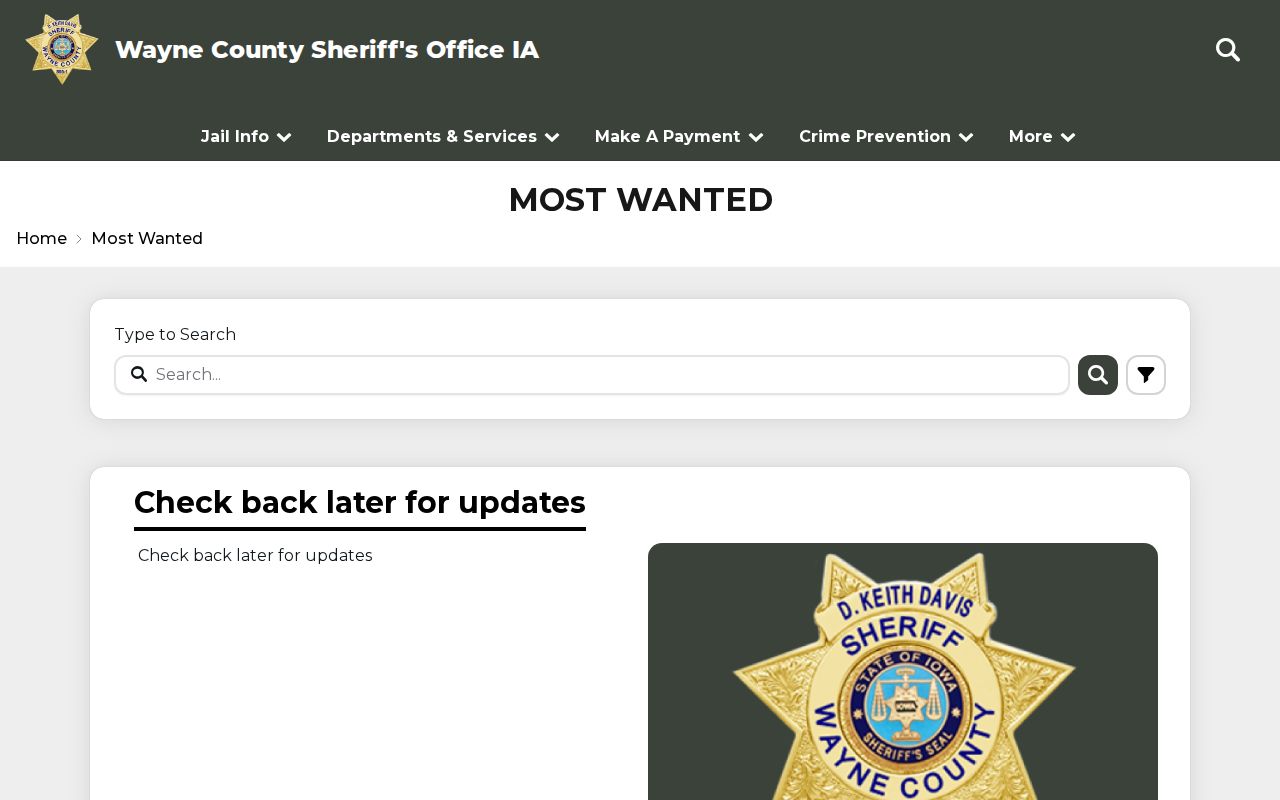 Wayne County warrant records Most Wanted program frame without a republished roster