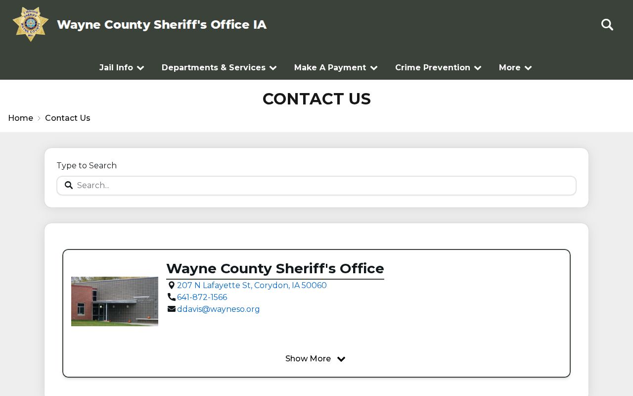 Wayne County warrant records sheriff contact address phone and office hours